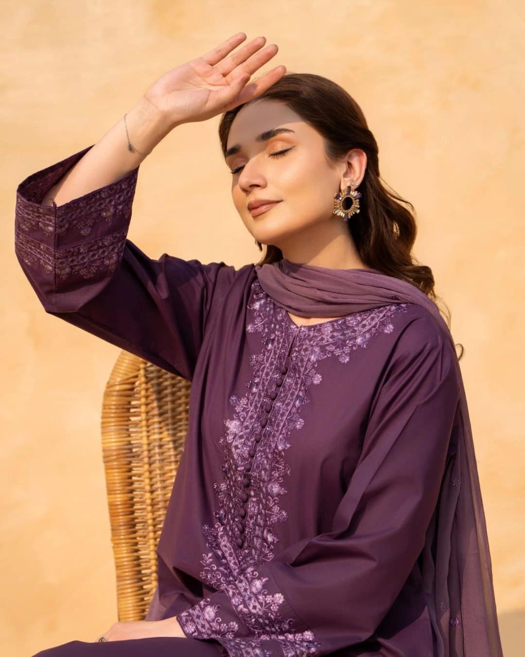 Purple Luxe Emb 3pc - Jugnoo Bazaar