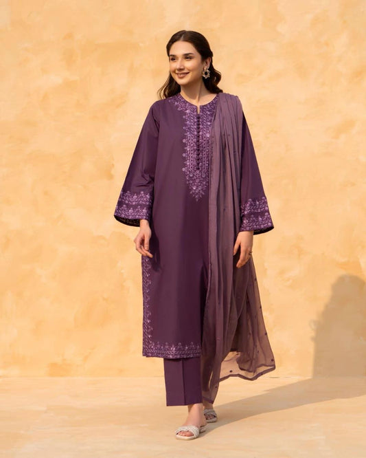 Purple Luxe Emb 3pc - Jugnoo Bazaar
