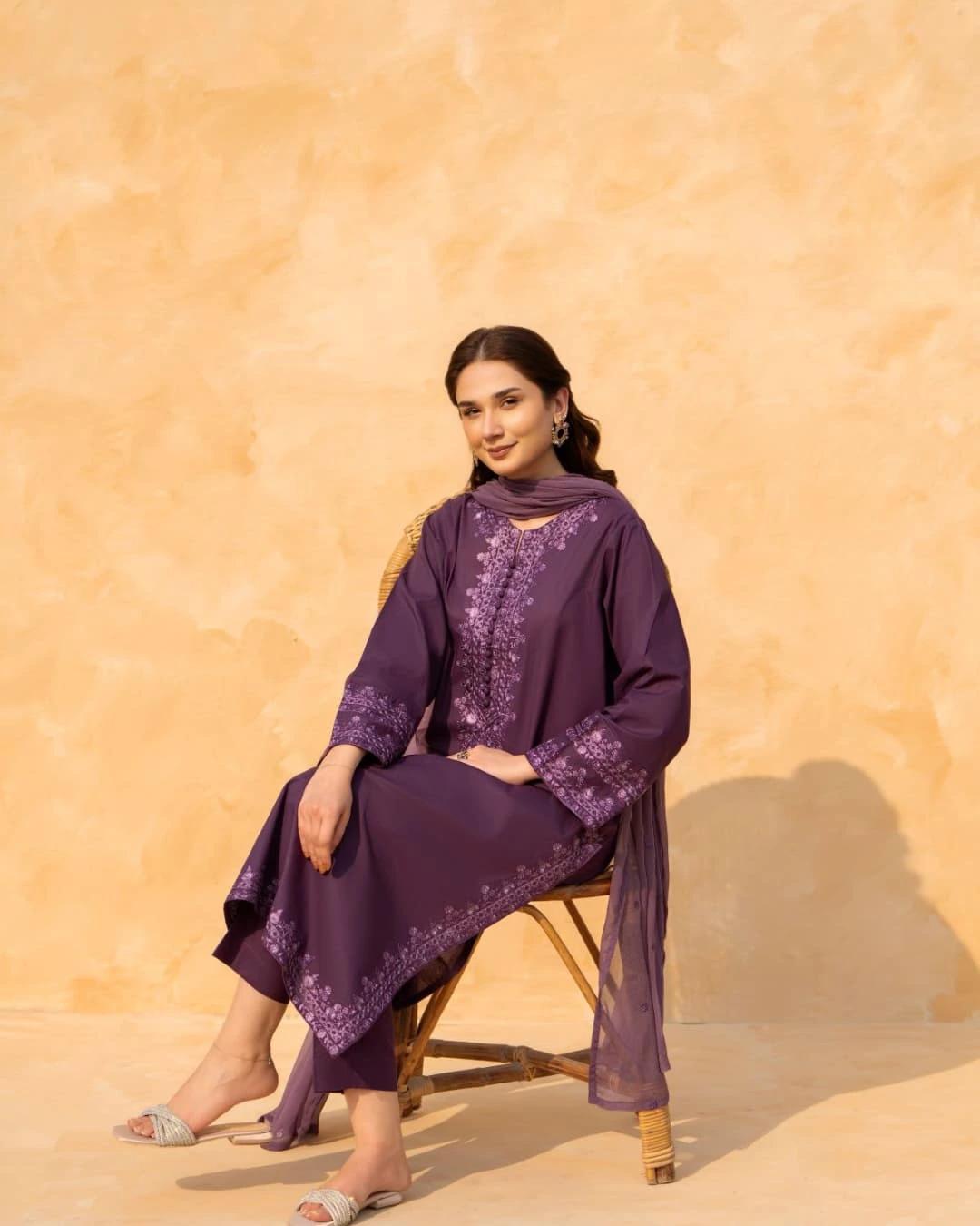 Purple Luxe Emb 3pc - Jugnoo Bazaar